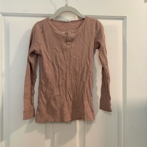 Jamie Kay Dusty Rose Ribbed Henley Top - Long Sleeve